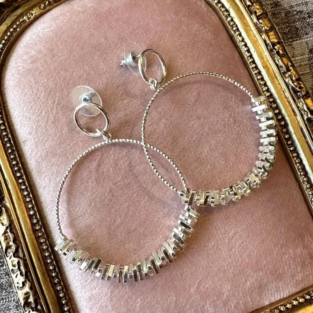 Silver-Tone Hoop Earrings By Park Lane Jewelry "Echo" Dangling Beaded Detail - Picture 5 of 7